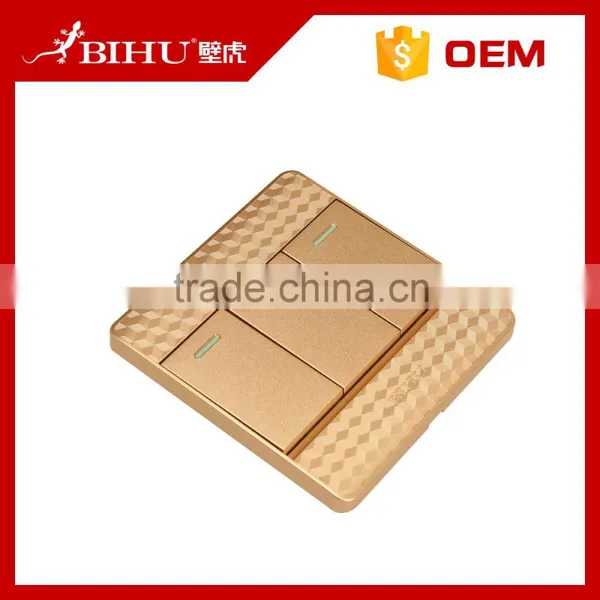 China Famous Brand BIHU Golden PC Led Light 3 Gang 2 Way Z-wave Wall Switch photo-2