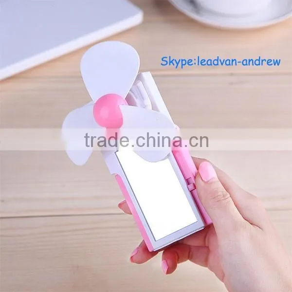 New Creative USB and Battery Dual USE Handheld Mini Mirror USB Fan photo-2