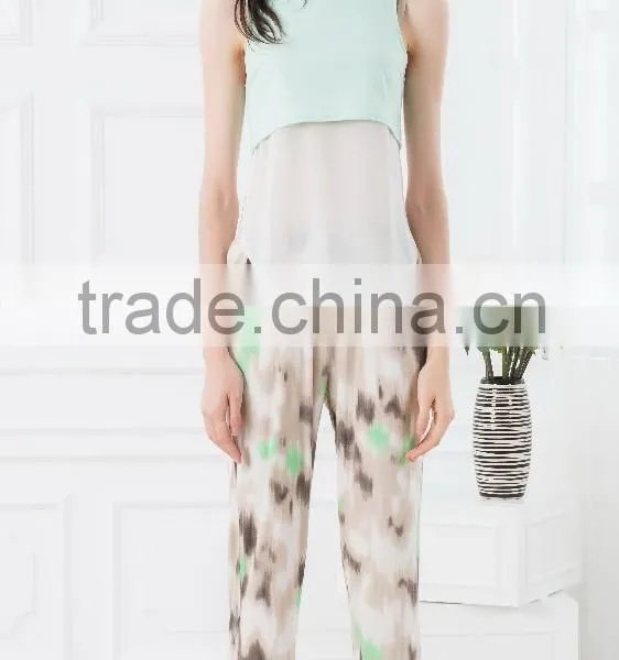 NEW ARRIVAL Summer Tank Top 2016 Green and White See Through Shirt for Woman Chiffon Fabric Cheap Price