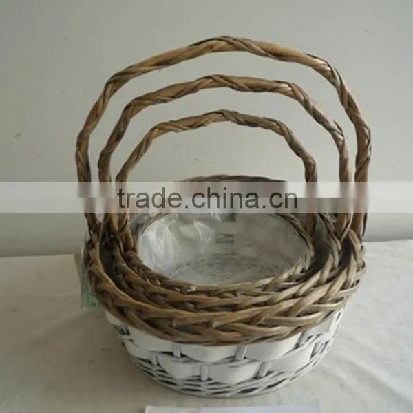 3 Set Handmade Willow Storage Baskets With Handle photo-2