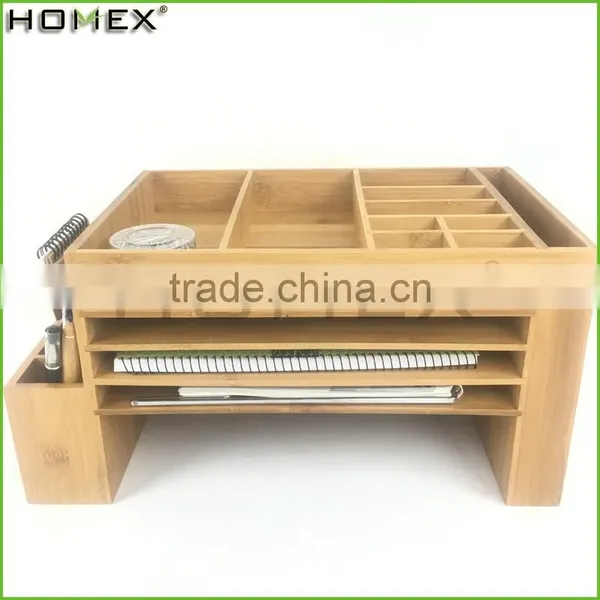 Bamboo Desktop Accessories Caddy With Drawer Homex-BSCI Factory photo-4