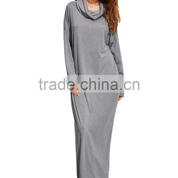 New Long Party Evening Dresses Casual Long Sleeve Cowl Neck Drop Shoulder Loose Pocket Shift Long Maxi Oversized Basic Dress photo-2