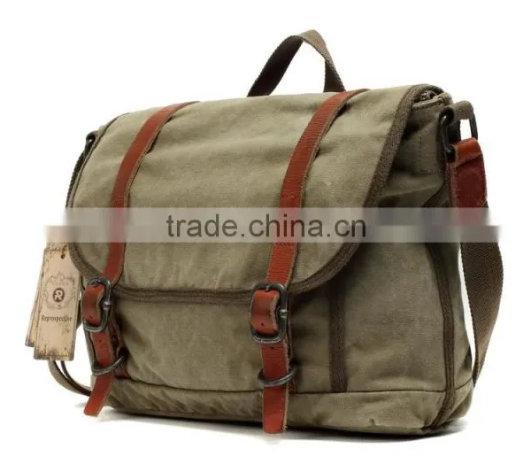 Unisex,Vintage Casual Cotton Canvas Leather Haversack Messenger Bag Courier Bag Haversack, Bookbag ,Shoulder Bag For Men & Women