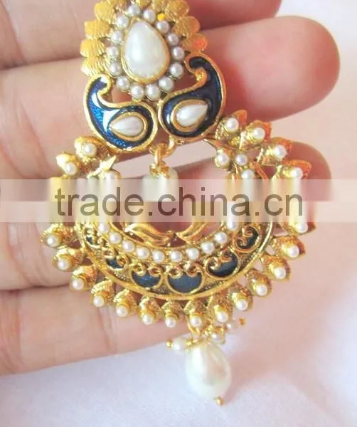 Bollywood Polki Gold Tone Dangler EARRINGS photo-2