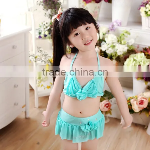 S13737A 2016 Wholesale Kids Swimwear Solid Color Children Beachwear Girls Swimwear photo-4