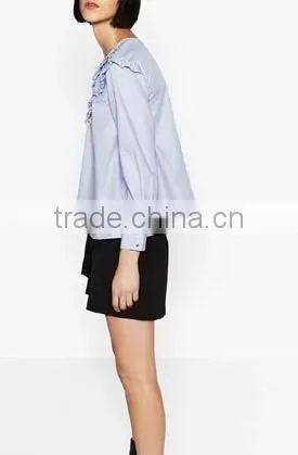 Runwaylover EY2385B Women Long Sleeve Fashion Falbala Pure Color Blouse photo-2