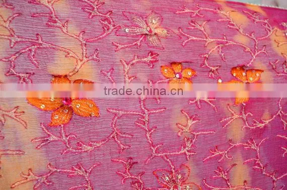 Large Hot Pink Summer Shawl, Sequin Shawl, Indian Shawl, Magenta Scarf, Embroidered Scarf, Crimson Shawl, Silk Scarves, Belly da photo-3