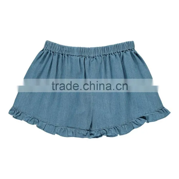 2017 Hot Sale Soft Denim Ruffle Shorts Denim Blue Wholesale Girls Custom Ruffle Icing Pants photo-2