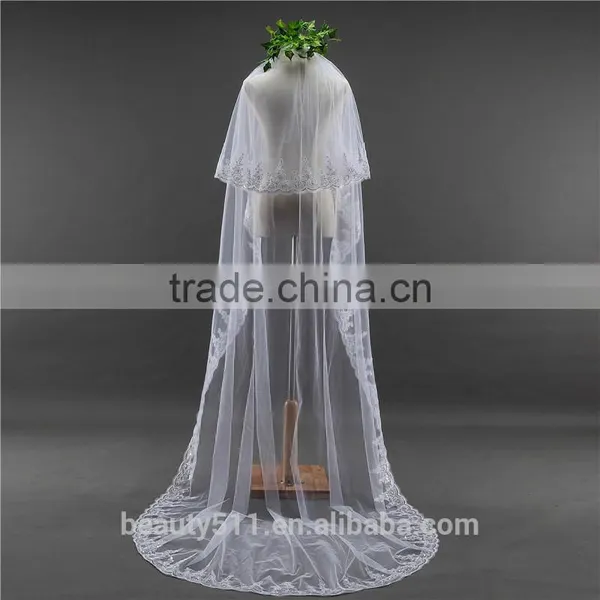 New Grance Fashionable Long Tulle Wedding Bridal Veils & TwoTiers Tulle Cathedral Bridal Veil HL08