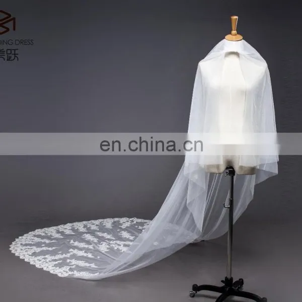 Long Ivory Lace Trim Wedding Veils 2017 White Bridal Veils Wedding Accessories photo-6