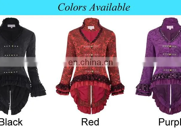 Belle Poque Women's Gothic Victorian Corset Style Lace Embellished V-Neck Jacquard Purple Coat Retro Vintage Tops BP000223-3 photo-6