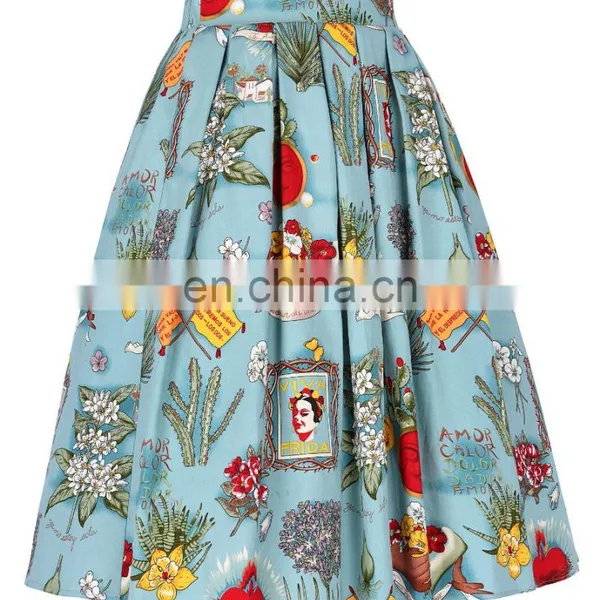 Grace Karin Women's Vintage Retro A-Line Pleated Cotton Print Skirt 5 Patterns CL010401-2 photo-2