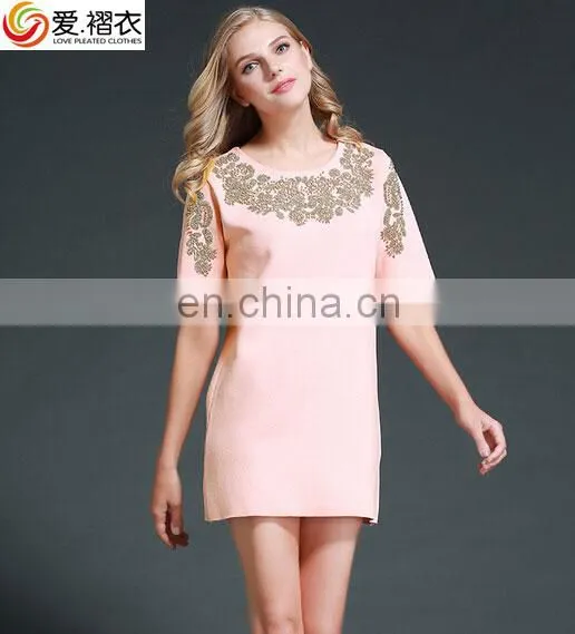 Pleated Short Dresses Beaded Chiffon Women Dresses Summer photo-2