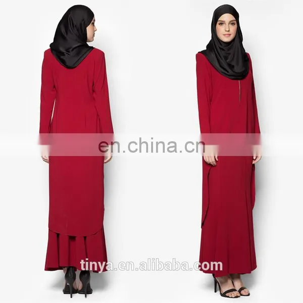 2017 Hot Sale Fashion Ladies Red Baju Kurung Moden Islamic Clothing photo-3