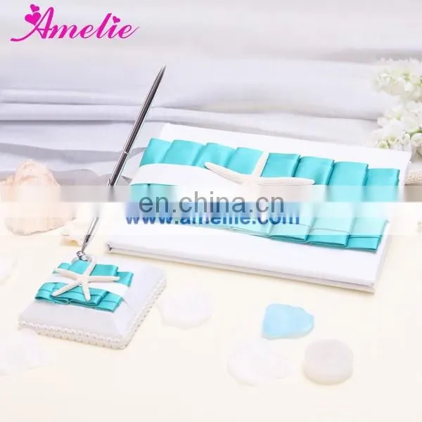 New Turquoise Wedding Sets(Wedding Guest Book and Pen Holder,flower Basket,ring Pillow,garter) photo-2
