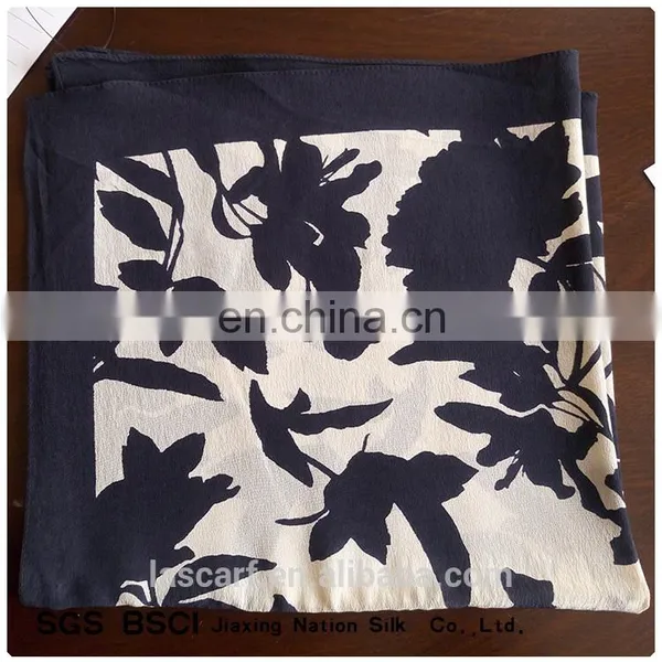 Digital Print Black Flowers Pattern Crepe de Chine Silk Scarf photo-3