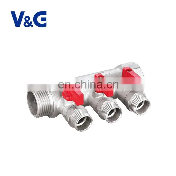 3/4"-1" 2-4 Ways M-BSP x F-BSP Valogin Nickel Plating Brass Manifold With T Handle