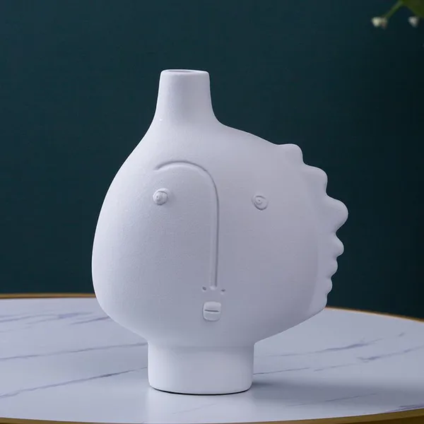 Abstract People Face Nordic Style White Ceramic Vase Three-Piece For Soft Decoration photo-3