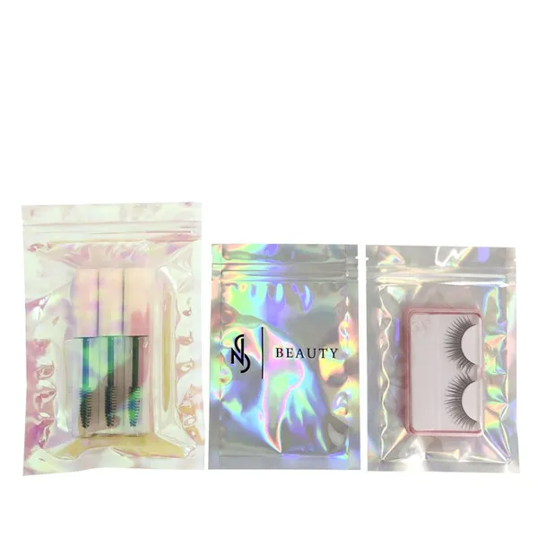 Custom Logo Zipper Holographic Cosmetic Packaging Bags / Holographic Pouches for Eyeshadow Packaging photo-4