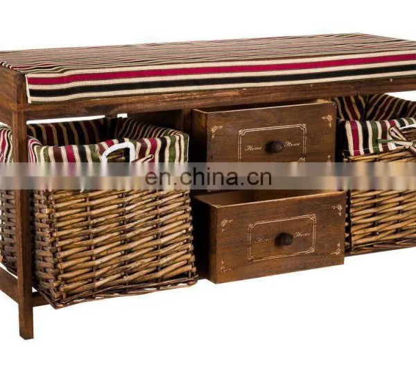 WOOD WICKER SEAT DRAWER STORAGE CABINET CUPBOARD HALLWAY FURNITURE SHOE RACK photo-3