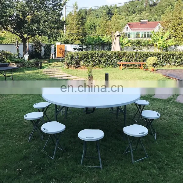 Portable White Round Dining Room Table Outdoor Camping Wedding Party Hire Plastic Folding Portable Picnic Table photo-4