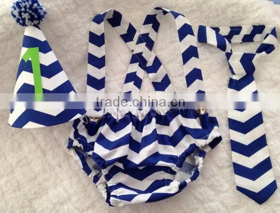 Blue Boys Cake Smash Chevron Outfit photo-5