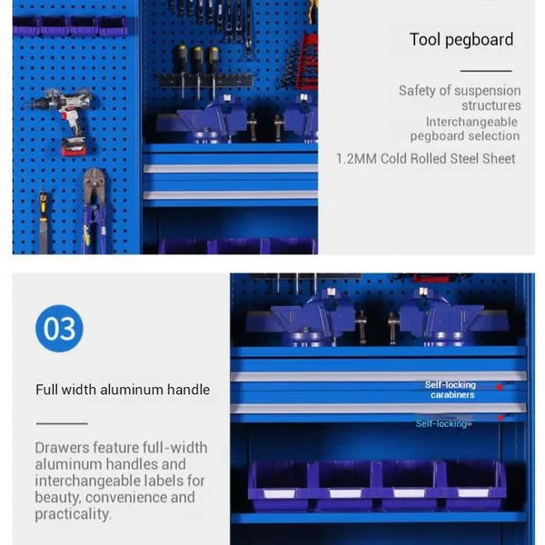 Modern Industrial Workshop Cabinet With Integrated Pegboard and 3-Tier Adjustable Shelves - Metal Tool Chest for High-end Garage Setup photo-3