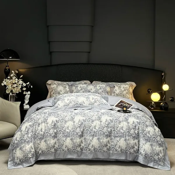 Washed Cotton Bedding Set 4 Pieces - Soft Duvet Cover, Pillowcases, Queen/King Size, All Season (No Comforter Included)