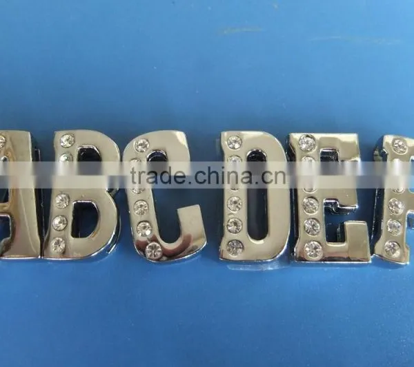 Produce Wholesale Zinc Alloy Half Side Diamonds DIY 18mm Rhinestone Alphabet Slide Bracelets Letters photo-3