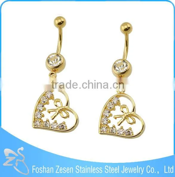 China Manufacturer Surgical Steel Hanging Pink Crystal Heart Bow Belly Ring photo-3