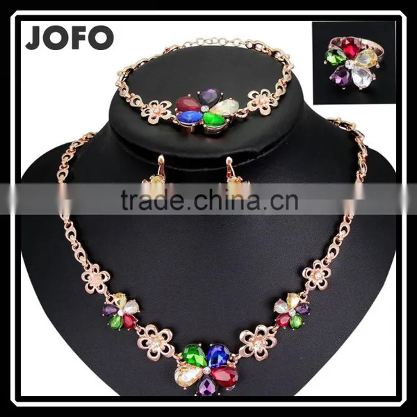 Five Petaled Flowers Shinning Colorful CZ Crystal Pendant Jewelry Sets