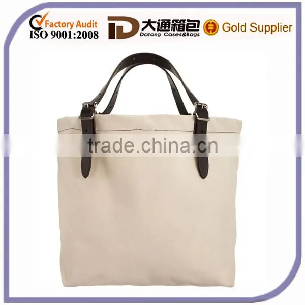Canvas Tote Bag With Flat Adjustable Leather Handles