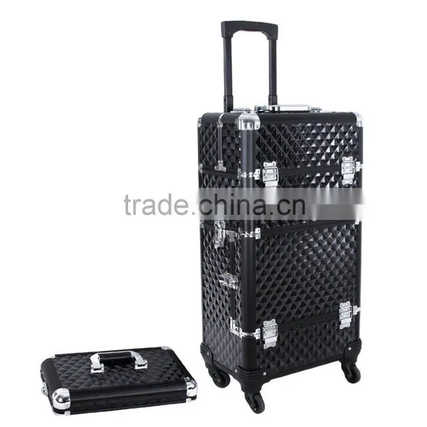 Aluminum Rolling Makeup Case 2 in 1 Cosmetic Artist Train Case Beauty Salon Organizer 4 Wheels Lift Handle photo-4