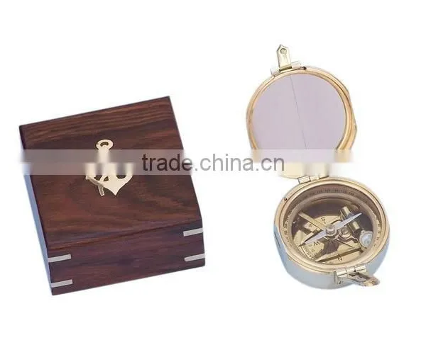 Nautical Solid Brass Compass Pocket Compass With Rosewood Box 13431 photo-2