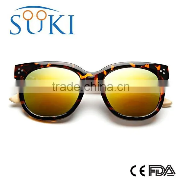 Handcraft Sustainable Eco-friendly Custom Wood Sunglasses Polarized Mirror Lens PC Frame Sunglasses With Bamboo Temple photo-2