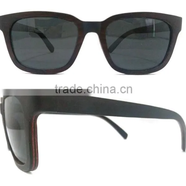 Super Thinner Curved End Piece Black Wood Material Polarized Sunglasses With Custom Logo