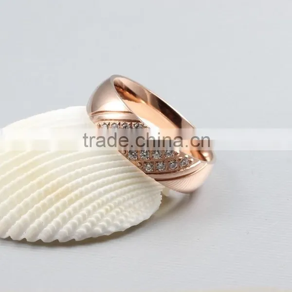 Stainless Steel Rose Gold Pave Setting Cubic Zirconia Dimond Ring photo-4