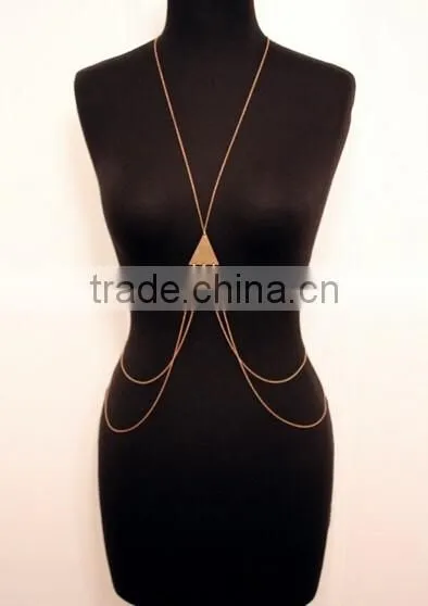 Newest Body Jewelry Triangle Pendant Two Layers Crossover Belly Body Chain ,Plated Body Chain photo-5