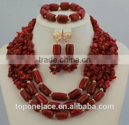 2016 Fashion African Bridal Beads Jewelry Set Coral Beads Jewelry Designs Nigerian Coral Beads Jewelry Set Wedding photo-3