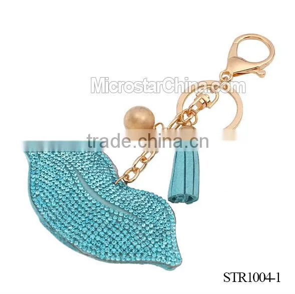 2016 IN STOCK Colorful Best Selling Women Beaded Crystal Lips Shape Key Chain photo-2