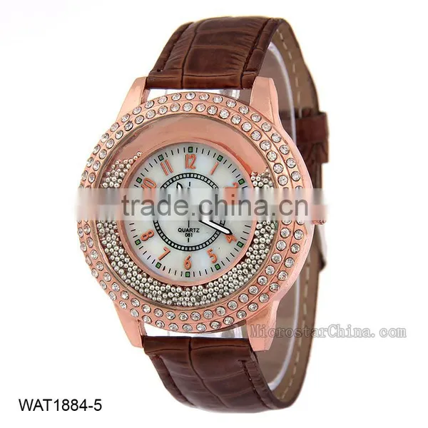 Luxury Women Fashion Leather Band Quicksand Crystal Quartz Watch photo-5