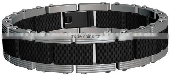 Fashion Men's Stainless Steel & Carbon Fiber Polished Bracelet Wholesale photo-5