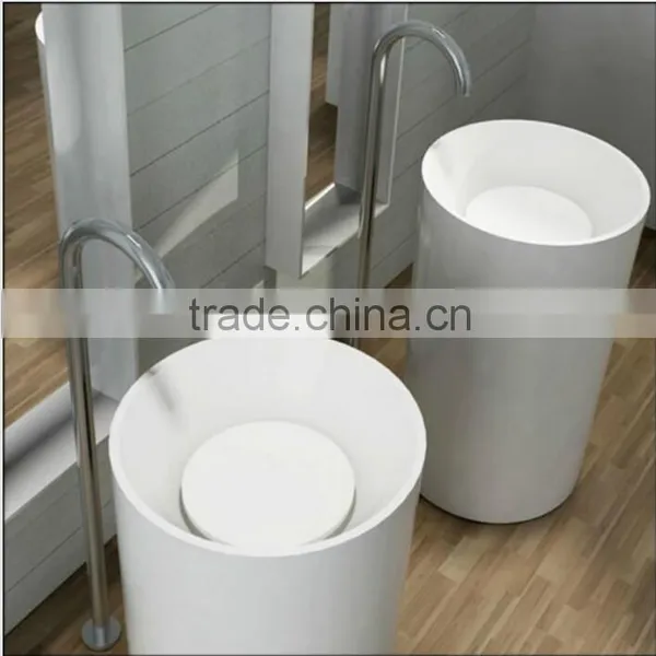 Solid Surface Stone Resin Square Free Standing Pedestal Resin Wash Basin,Artificial Stone Wash Basin photo-5