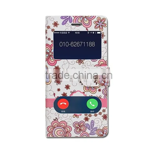 Double Window Flower PU Leather Flip Case for Iphone 6,mobile Phone Case photo-2
