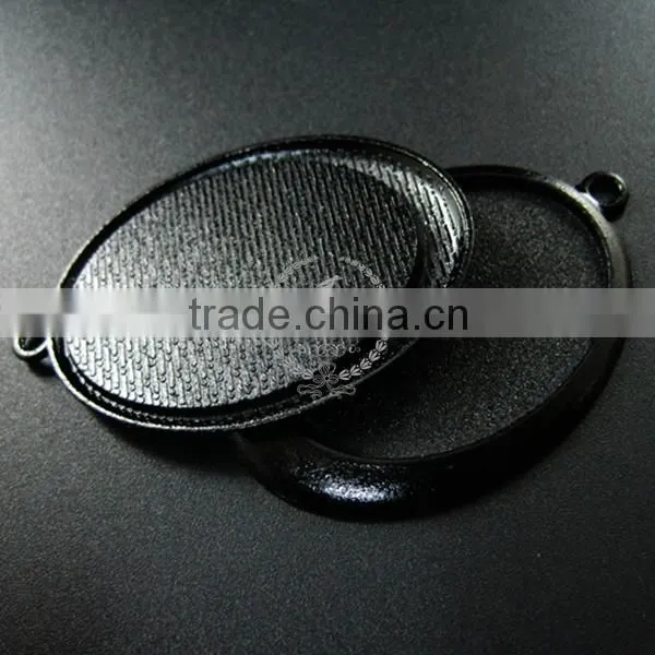 40*30mm Setting Size Brass Gun Black Simple Oval Bezel Tray DIY Pendant Charm Supplies 1421079 photo-4