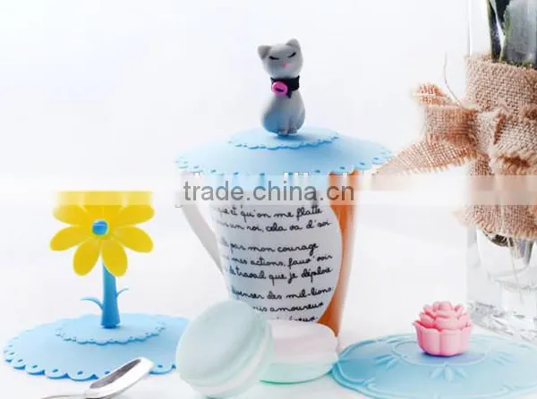 Cute Cartoon Leak Proof Soft Lady Meow Silicone Cup Cover photo-3