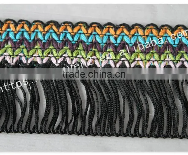 Hot Selling 6.5cm Width Polyester Ethnic Chainette Fringe for Garment/bags photo-3