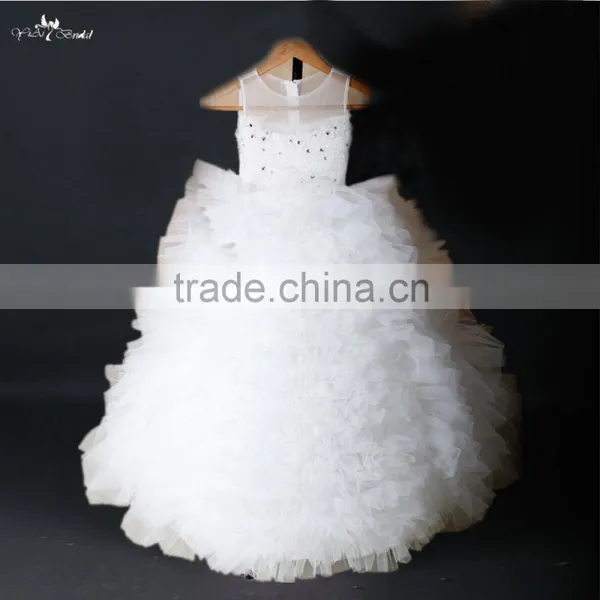 FG6 Real Sample Pictures Puffy Tulle Skirt Gold Flower Baby Girls Long Children Wedding Dresses photo-3