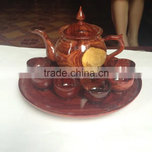 Wooden Tea Set Made in Vietnam, High Quality Tea Cup, Tea Pot and Service Plate photo-6
