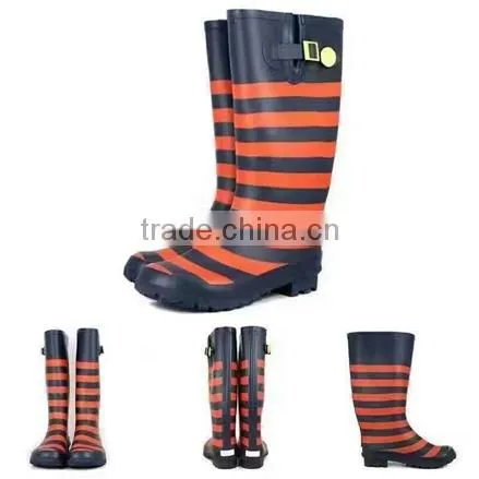 Brand Name Woman Striped Rubber Rain Boot Shoes in Stock Liquidation photo-2